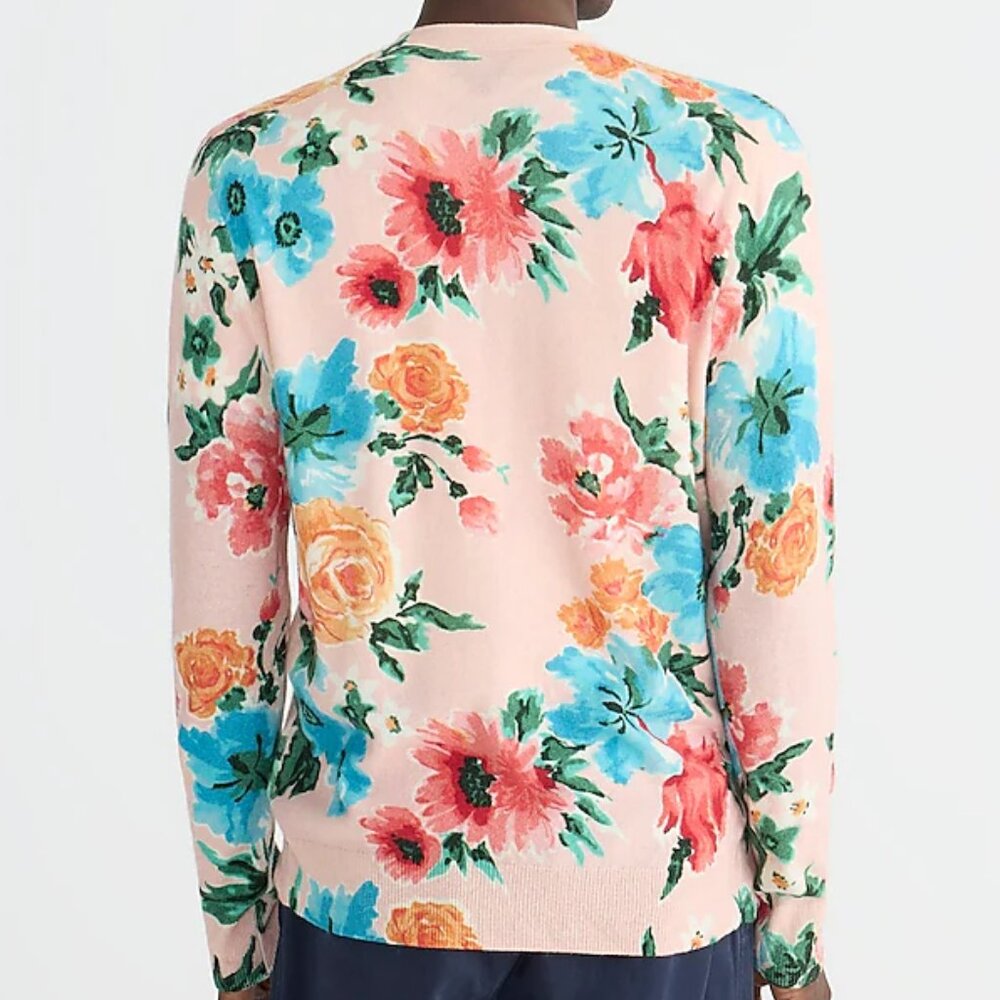 NWT J Crew 100% Cashmere Floral Flower Cardigan Sweater Mens Large - Picture 3 of 8